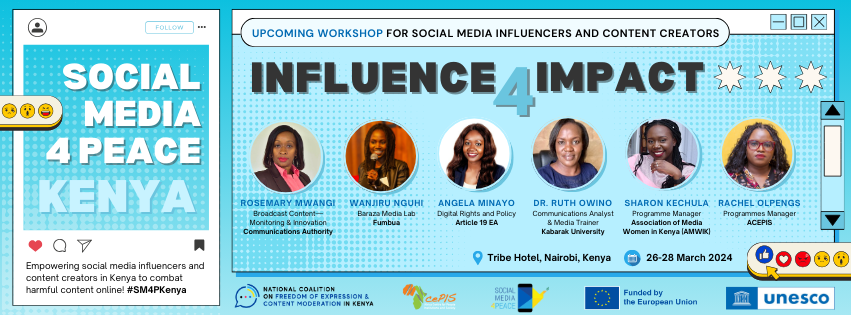 🆕👉 New Content Coming Up!🚨 This week, Kenyan social media influencers and content creators are joining UNESCO's #SocialMedia4Peace project and experts from @FECoMo_Kenya to build peaceful online spaces. Watch this space as we bring #Influence4Impact to your feeds! 👀