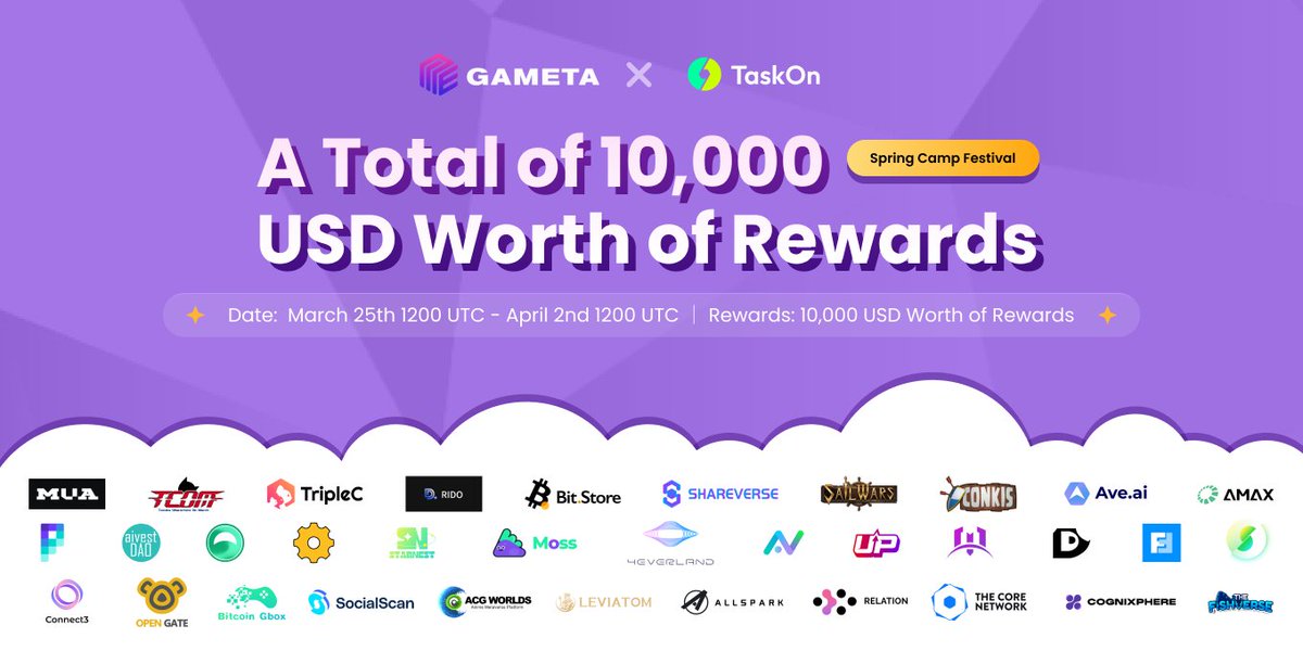 🌟 Ready for some serious excitement? 🌟 Join our Spring Camp Giveaway NOW! 🎁 💫 We're giving away incredible prizes worth 10,000 USD that you won't want to miss out on. Details 👇: ⏰ 25th March 2024 1300UTC - 2nd April 2024 1200UTC 🔗: rewards.taskon.xyz/event/detail/4… 🎁: 10,000…