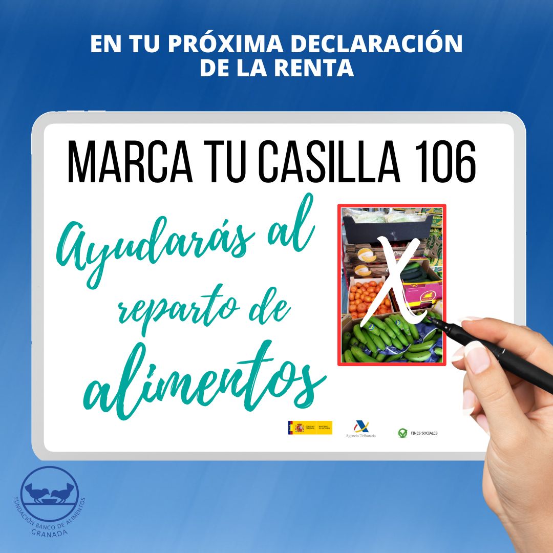 ¡Marca la Casilla 106 de Fines Sociales en tu próxima declaración de la Renta para ayudar a las personas que más lo necesitan😎 ➡💙Ayudaras con el reparto de alimentos a las personas necesitadas #declaraciondelarenta #finessociales #ayuda #xsolidaria #Casilla106 #Renta2023