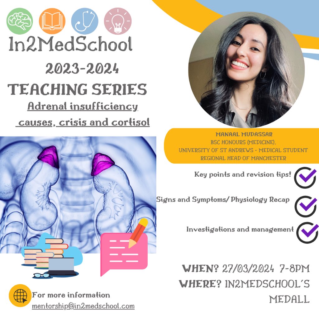 Another great upcoming session this Wednesday 27/03/2024 organised by our Regional Head in Manchester , Manaal Mudassar. This session will focus on: Adrenal insufficiency: Causes,Crises and Cortisol!