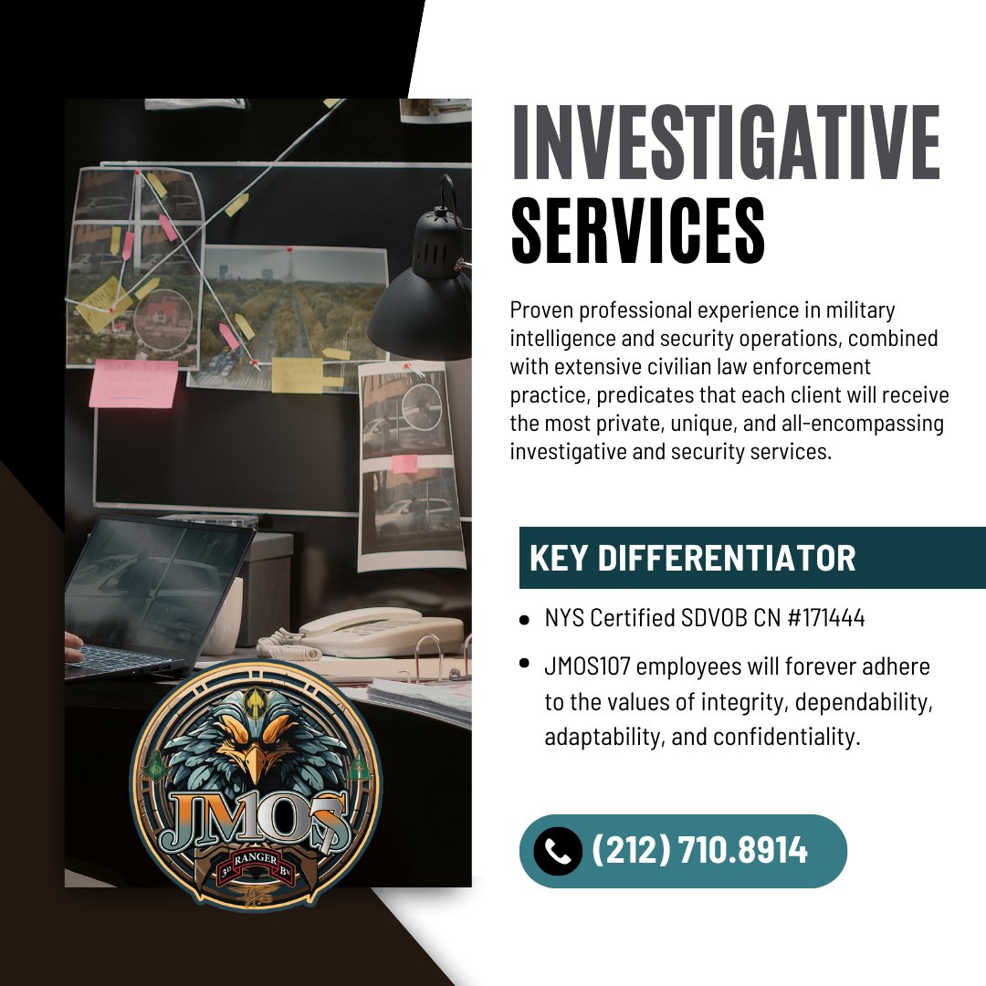 Let JMOS107 safeguard your peace of mind with all-encompassing investigative and #securityservices.
.
Call us today at 👉 212.710.8914.
.
#privatesecurity #security #securityservice #privateinvestigation #securityguard #protection #investigations #LongIsland #NY #NewYork #JMOS107