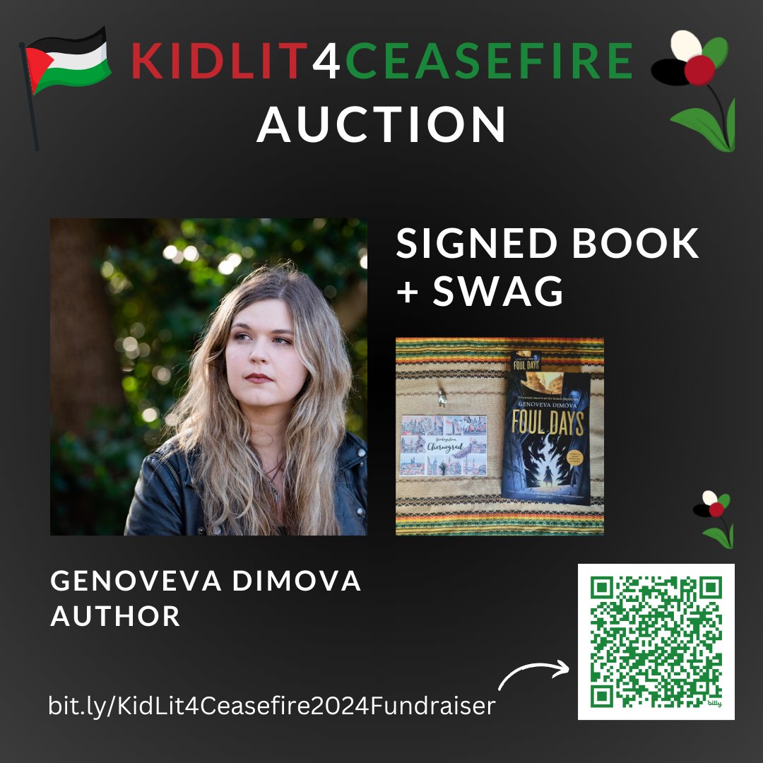 I'm participating in the KidLit4Ceasefire Auction, offering a signed ARC of Foul Days, shipped internationally! Check out all the other amazing items - all funds go to important causes.

Link (and more info): 32auctions.com/organizations/…