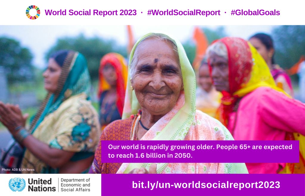 The number of people aged 65 years+ is projected to more than double worldwide, rising to 1.6 billion in 2050. 👴🧓 How can we manage the challenges of population ageing while making the most of its opportunities? The #WorldSocialReport has answers: 🌐 bit.ly/un-worldsocial…