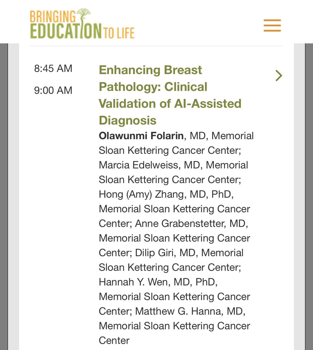 Hannah Wen (@hannahywen) on Twitter photo Great presentation “Enhancing Breast Pathology: Clinical Validation of AI-Assisted Diagnosis” by our Breast Pathology fellow Olawunmi Folarin <a href="/MSKPathology/">MSK Department of Pathology & Laboratory Medicine</a> at the Breast Pathology Platform. Congratulations! <a href="/MSKPathology/">MSK Department of Pathology & Laboratory Medicine</a> <a href="/MGHannaMD/">Matthew G Hanna</a> <a href="/EdiBrogi/">Edi Brogi</a> <a href="/rovingatuscap/">Samson W. Fine, MD</a> #USCAP2024 #breastpath Great presentation “Enhancing Breast Pathology: Clinical Validation of AI-Assisted Diagnosis” by our Breast Pathology fellow Olawunmi Folarin <a href="/MSKPathology/">MSK Department of Pathology & Laboratory Medicine</a> at the Breast Pathology Platform. Congratulations! <a href="/MSKPathology/">MSK Department of Pathology & Laboratory Medicine</a> <a href="/MGHannaMD/">Matthew G Hanna</a> <a href="/EdiBrogi/">Edi Brogi</a> <a href="/rovingatuscap/">Samson W. Fine, MD</a> #USCAP2024 #breastpath