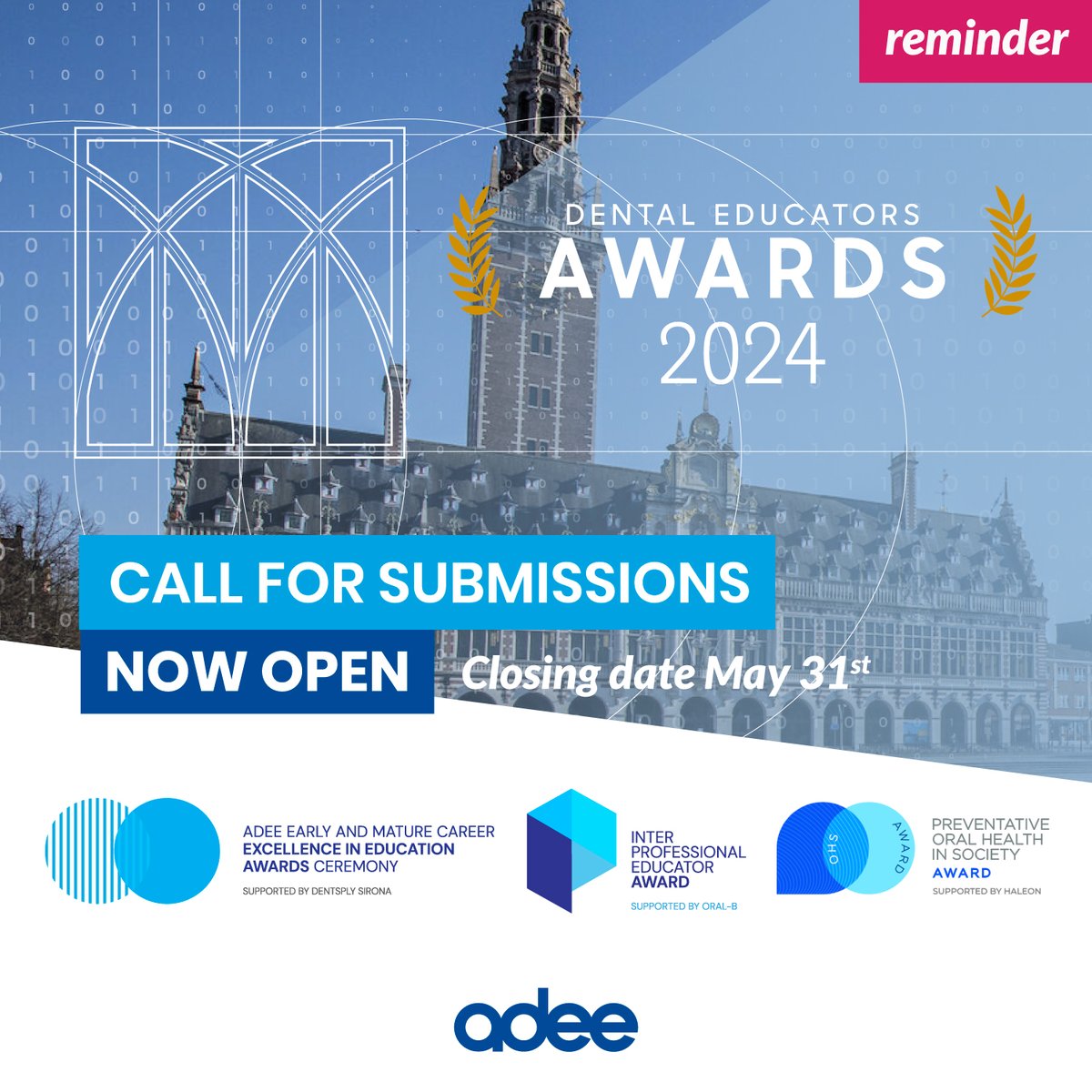 Apply for the 2024 ADEE Dental & Intra-Professional Educator Awards! Foster academic careers in oral health education. More info: adee.org/activities/exc… #Adee #Leuven2024 #AdeeAnnualMeeting #callforsubmissions #oralhealth #dentaleducation #dentistry