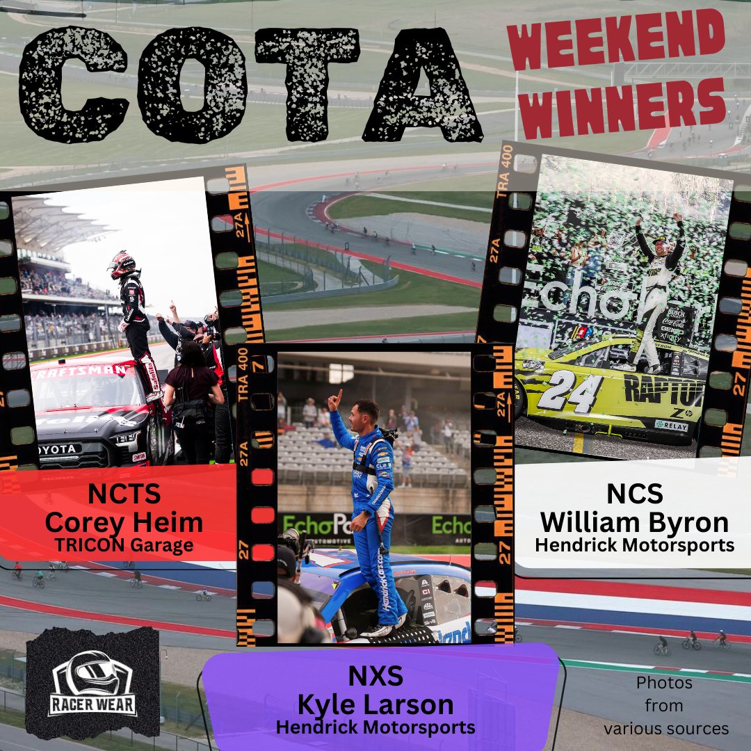 #RacerWear congratulates these #WeekendWinners from @NASCARatCOTA

#xpel225 #focusedhealth250 #echoparkgp #NeverStopRacing #Motorsports #Apparel #RaceDay #Racing #NASCAR