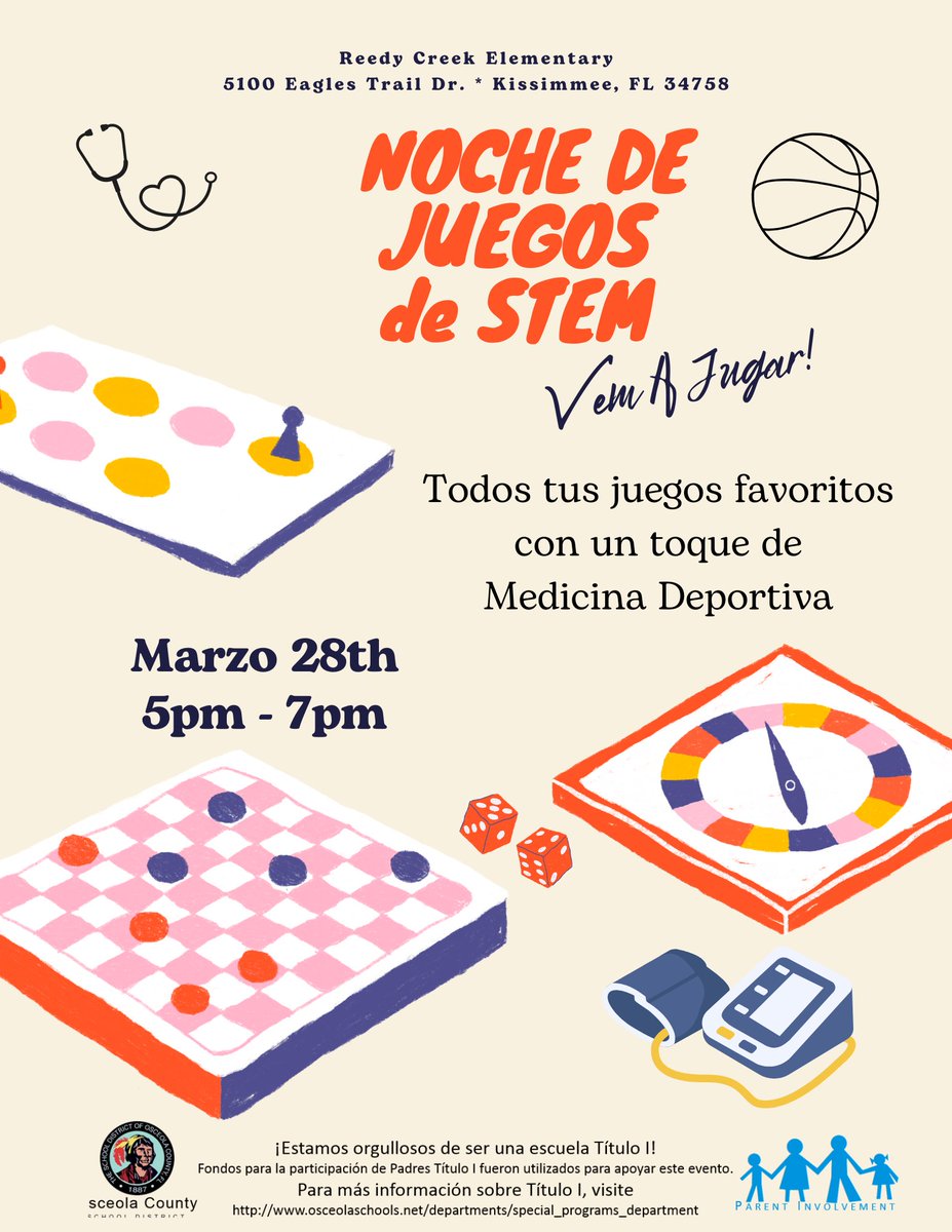 Join us for STEM Game Night this Thursday, March 28th from 5:00-7:00 pm! All your favorite games with a Sports Medicine twist!
