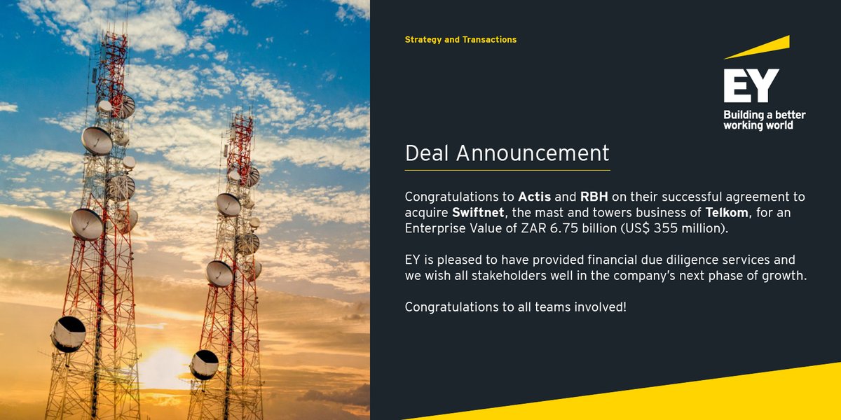 EY is proud to have supported Actis and RBH with financial due diligence services in reaching their agreement to acquire Swiftnet. Well done to all teams involved!