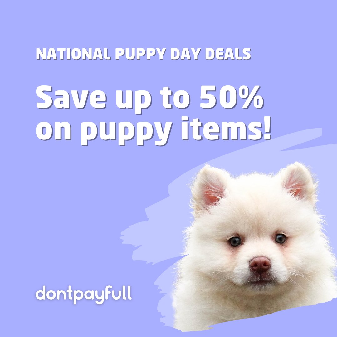 It's National Puppy Day! Get discounts on pet supplies and celebrate your furry friend with a treat or two! Ready to paw-shop? 🐶 dpf.to/puppy-day-deals #DontPayFull #Shopping #NationalPuppyDay #Pet #Deals #SaveMoney #Offers #Coupons