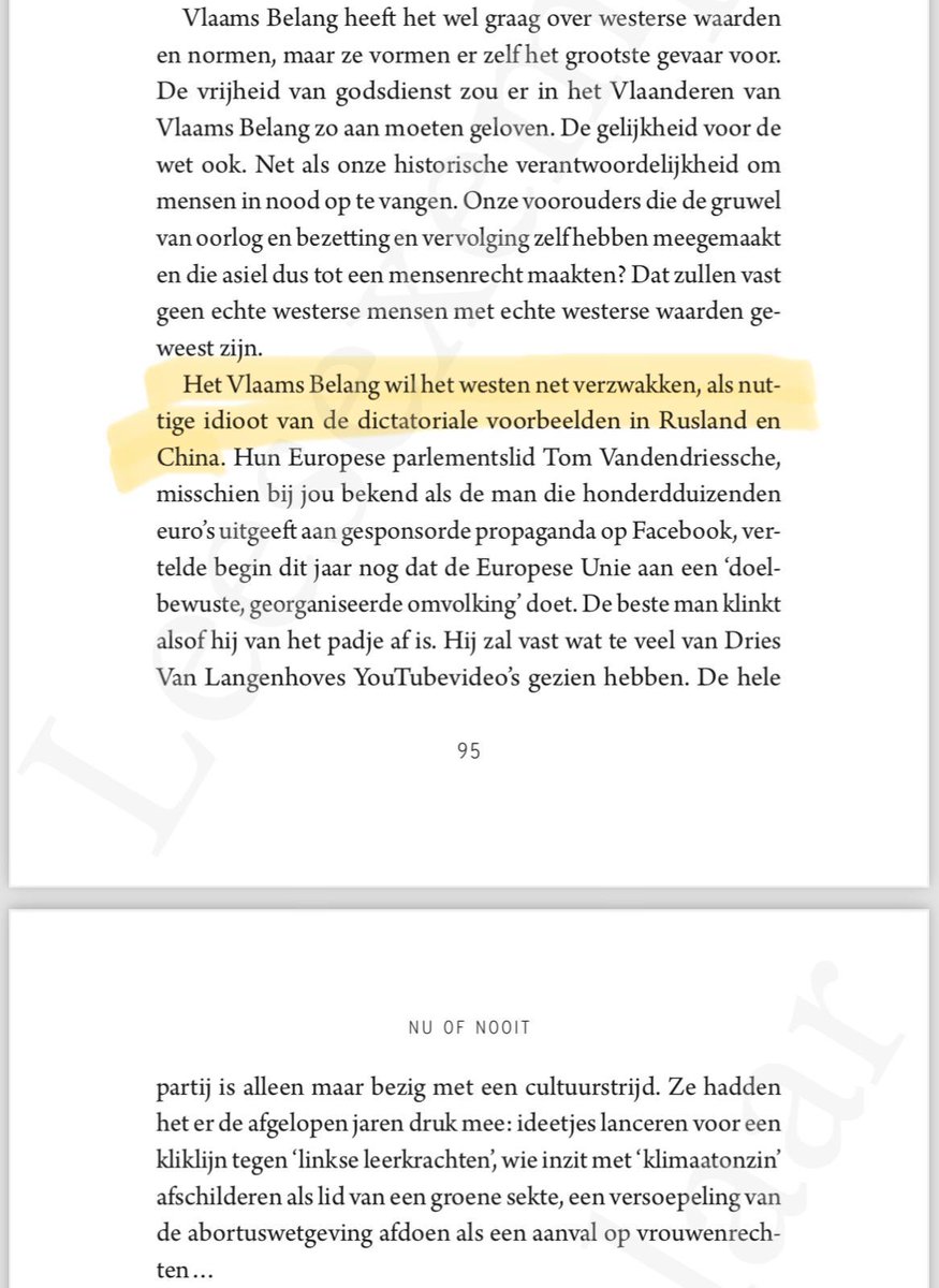 Ik schreef samen met @pdsutter en @JeremieVaneeckh een boek, 'Nu of nooit'. Ik vrees dat ik er nog veel te mild in ben voor Vlaams Belang. In plaats van de ‘nuttige idioot’ van Rusland en China, blijken ze nu al verschillende keren de ‘corrupte en omgekochte idioot'.