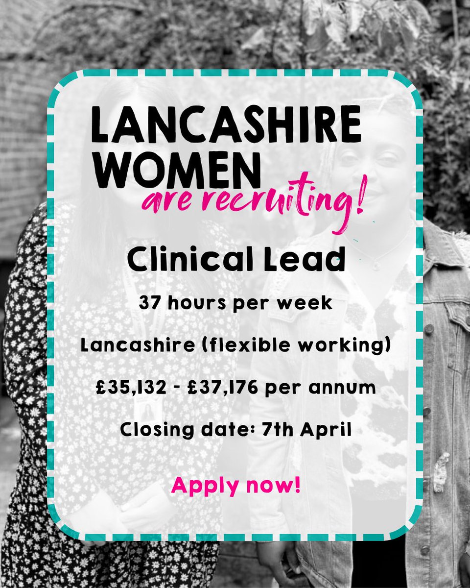 We're recruiting!

🚀 Head of Finance
🚀 Clinical Lead

Apply now 👉 lancashirewomen.org/about-us/caree…

#Recruitment #CurrentVacancies #LancashireVacancies #ThirdSectorJobs