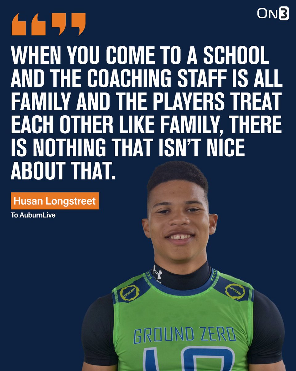 On3 Recruits (@on3recruits) on Twitter photo Auburn's coaching staff and family culture are making a strong impression on 4-star QB target Husan Longstreet, he tells <a href="/ColePinkston/">Cole Pinkston</a>🦅
Read: on3.com/teams/auburn-t… Auburn's coaching staff and family culture are making a strong impression on 4-star QB target Husan Longstreet, he tells <a href="/ColePinkston/">Cole Pinkston</a>🦅
Read: on3.com/teams/auburn-t…