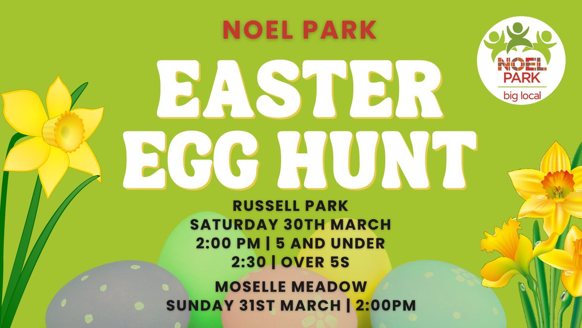 We have a chocolate-flavoured weekend of fun planned for this Easter. Kicking off on Saturday, join @gatulino and the @RussellParkHub team for the @RussellPark_N22 Easter Egg Hunt. Then, if you need more chocolate in your life, we go again on Sunday at Moselle Meadow. Join us!