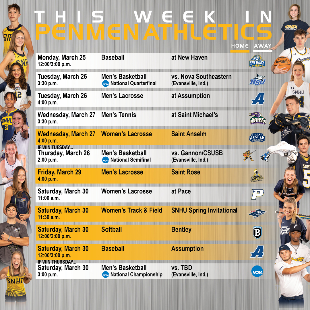 Here is what is happening this week in Penmen Athletics. snhupenmen.com/calendar?vtype…