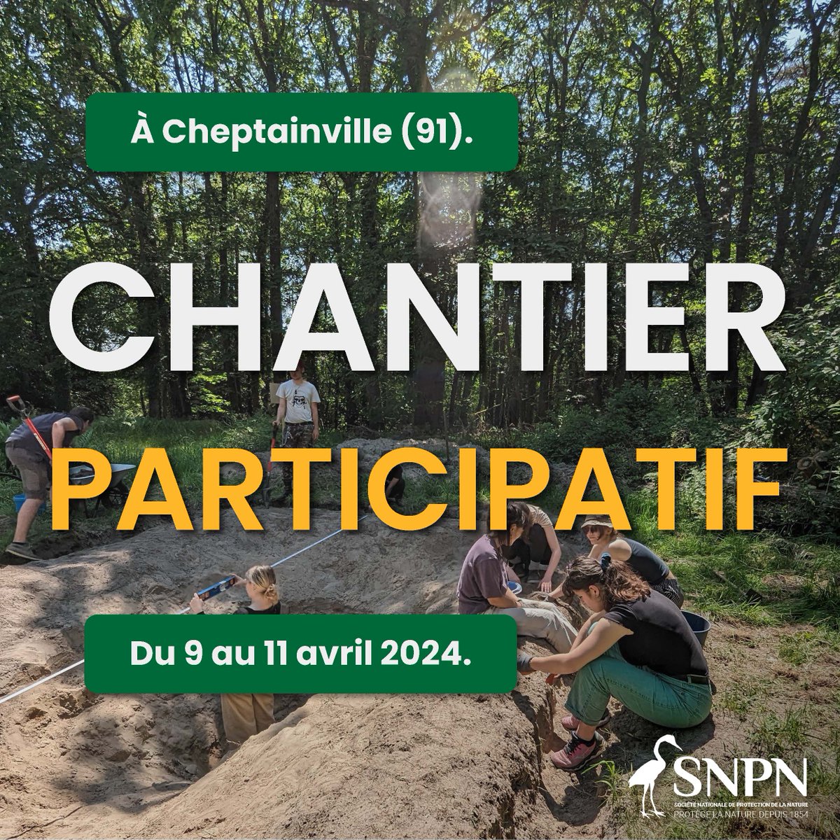 🚧💧La SNPN organise un chantier participatif de création de mares à @Cheptainville du 9 au 11 avril. Si vous souhaitez agir pour la protection de la biodiversité, engagez-vous à nos côtés ! ✍Inscrivez-vous vite, les places sont limitées ! RDV sur👉snpn.com/chantier-parti…