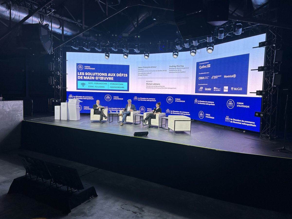 #ForumCCMM #maindoeuvre | Échange animé par <a href="/MichelLeblanc20/">Michel Leblanc</a> sur l’avenir du secteur de la construction. Avec nous :

🔴 Jean-François Arbour (<a href="/jfarbour/">Jean-Francois Arbour</a>) – ACQ, Groupe Humaco

🔴 Audrey Murray (<a href="/murrayaudrey2/">Audrey Murray</a>) - Commission de la construction du Québec