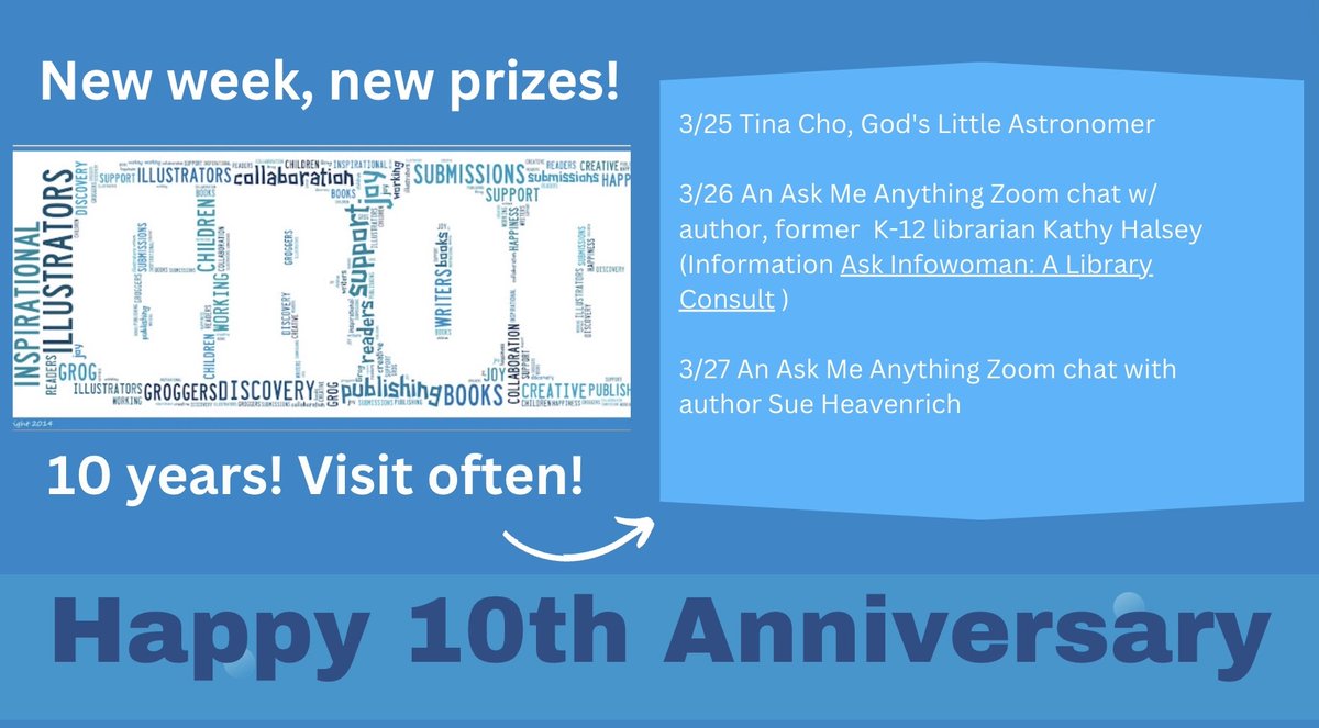 We're still counting down the 10 days of GROG blog's 10th anniversary. Check out our post and prizes. We've got AMAs w/Sue Heavenrich, me, & @TinaMCho's newest book. This Wed. as @JenMaliaBooks & I talk book 3 of her neurodivergent CB series, too. groggorg.blogspot.com