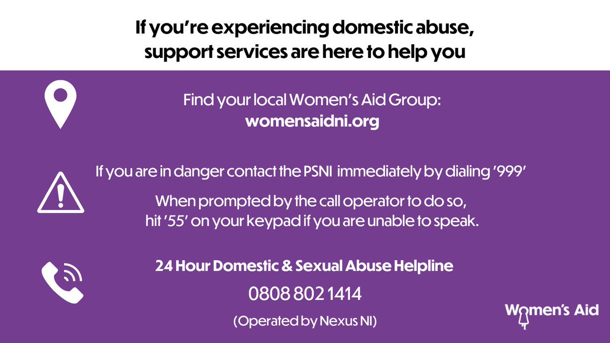 Please know that if you’re experiencing domestic abuse that you are not alone, specialist support services are available to help you break free from the cycle of abuse.      

For more Info visit➡️womensaidni.org