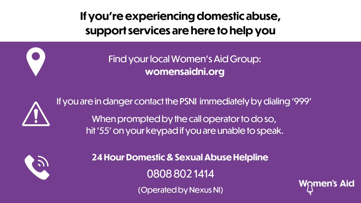 Please know that if you’re experiencing domestic abuse that you are not alone, specialist support services are available to help you break free from the cycle of abuse. For more Info visit➡️womensaidni.org