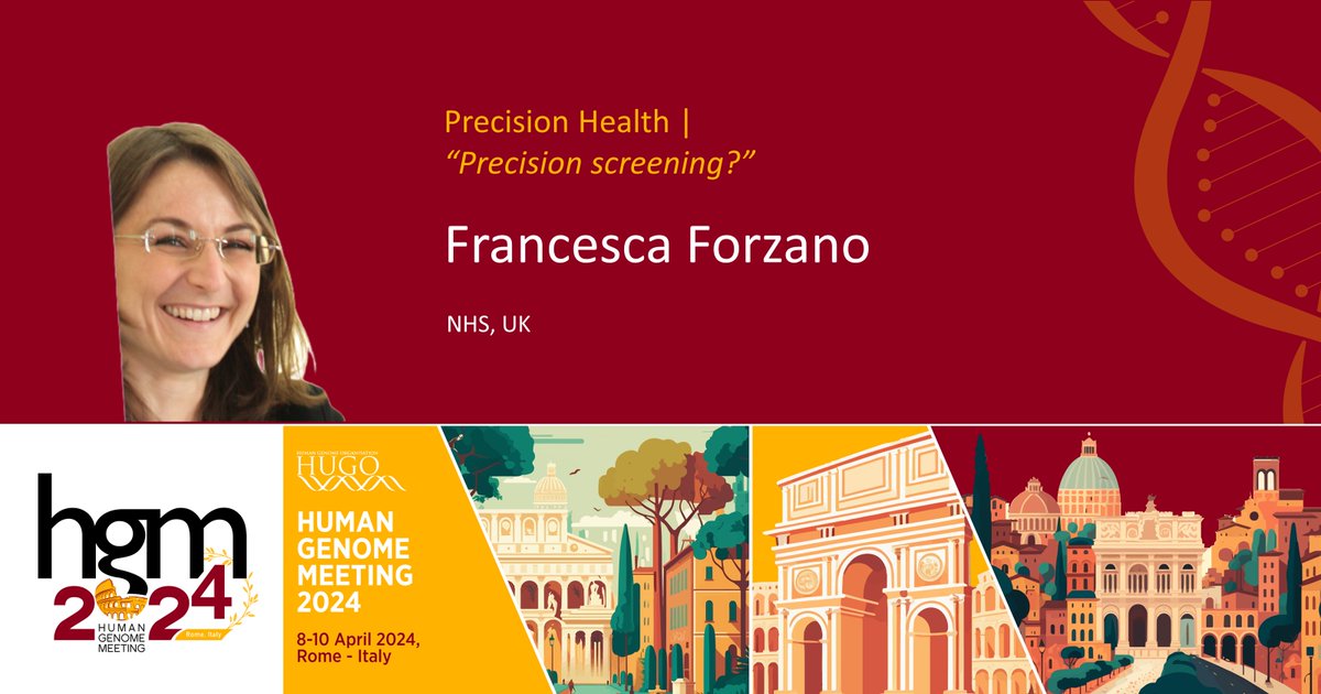 Meet our speakers! Francesca Forzano at NHS will give a talk on 'Precision Health' session with the title of 'Precision screening?'. See you all at HGM2024! Register here: hugo-hgm2024.org/registration For information: hugo-hgm2024.org #HGM2024