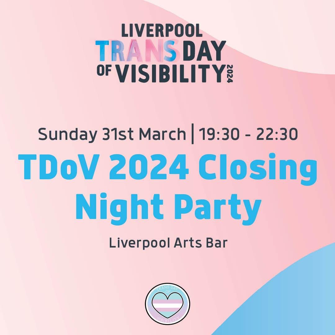 Will you be attending the TDoV 2024 Closing Night Party later this week?

The event will close the TDoV 2024 celebrations combining comedy, chaos and come-again fun.

<a href="/SpiritLevelTran/">Spirit-Level Transgender Support Group 🏳️‍⚧️</a> 

Event details: Sunday 31st March
Liverpool Arts Bar (19:30 - 22:30)
eventbrite.co.uk/e/tdov-2024-cl…