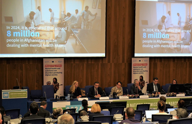 .@WHO, @UNODC, @EUinAfghanistan, & @JapanGov hosted a side event at #CND67 addressing mental health & substance use disorders in #Afghanistan, with 140 participants. Learn more ➡️ bit.ly/3TvlxkP