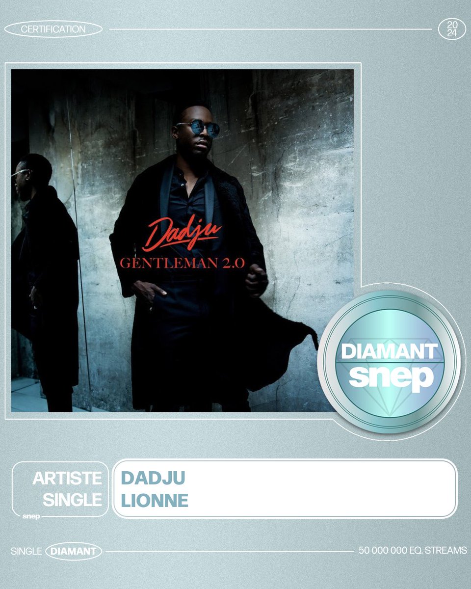Le titre « Lionne » de Dadju est certifié Single Diamant ! 💎 50 000 000 équivalents streams 🎧 Bravo ! 👏