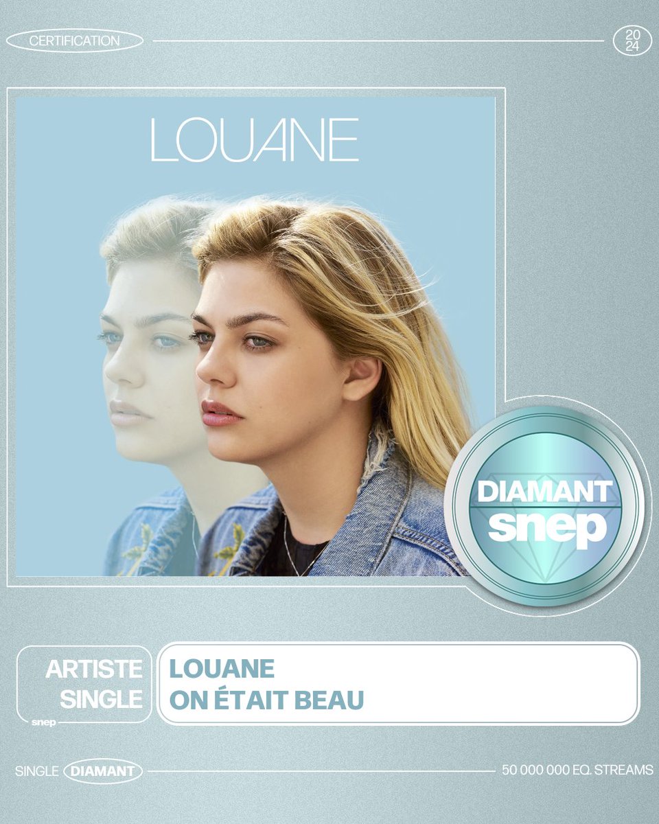 Le titre « On était beau » de Louane est certifié Single Diamant ! 💎 50 000 000 équivalents streams 🎧 Bravo ! 👏