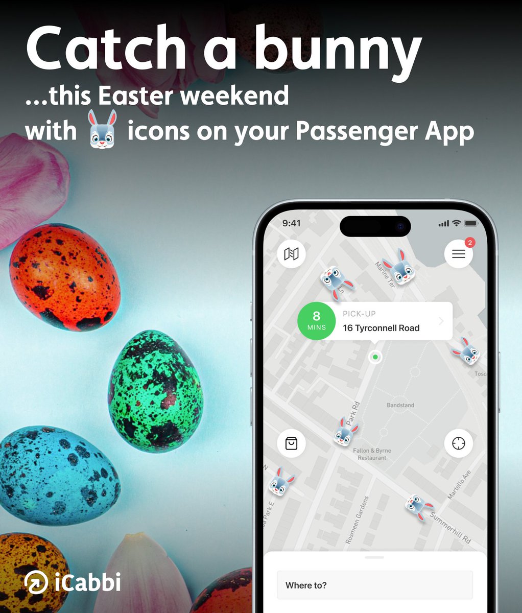 Time for some #Easter fun! Opt-in by Wed 27 Mar for an #EasterBunny instead of a #taxi on your Passenger App this weekend. 🐇 Bunnies will magically appear on your app on Friday Mar 29 to Mon 1 Apr. Find out more here: hubs.ly/Q02qyp7j0 #iCabbi #TaxiAlliance #HappyEaster