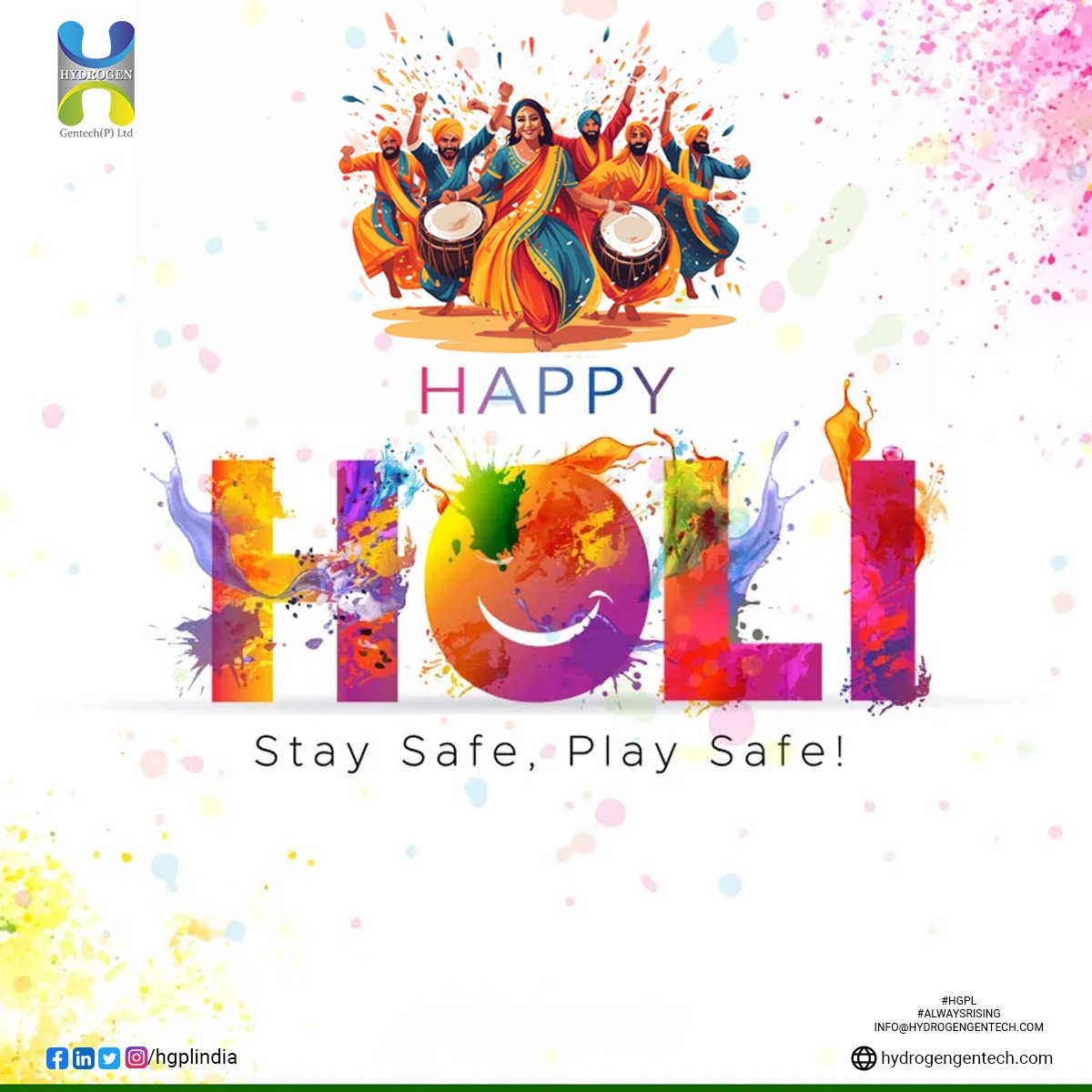 May your day be filled with colorful joy and happiness. Let us celebrate the Festival of Colors together and spread love and laughter. Wishing you and your loved ones a very happy Holi.
