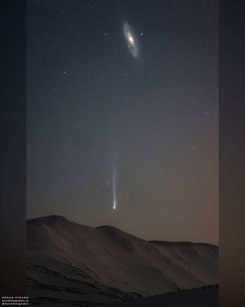 Finally got the opportunity to take a longer exposure of comet #PonsBrooks and Andromeda galaxy. Image is a composite of two photos, 20 min. exposure of comet and Andromeda and a separate foreground shot at same focal length. #Nikon Z9 with Z 135mm f/1.8 S Plena @NikonEurope