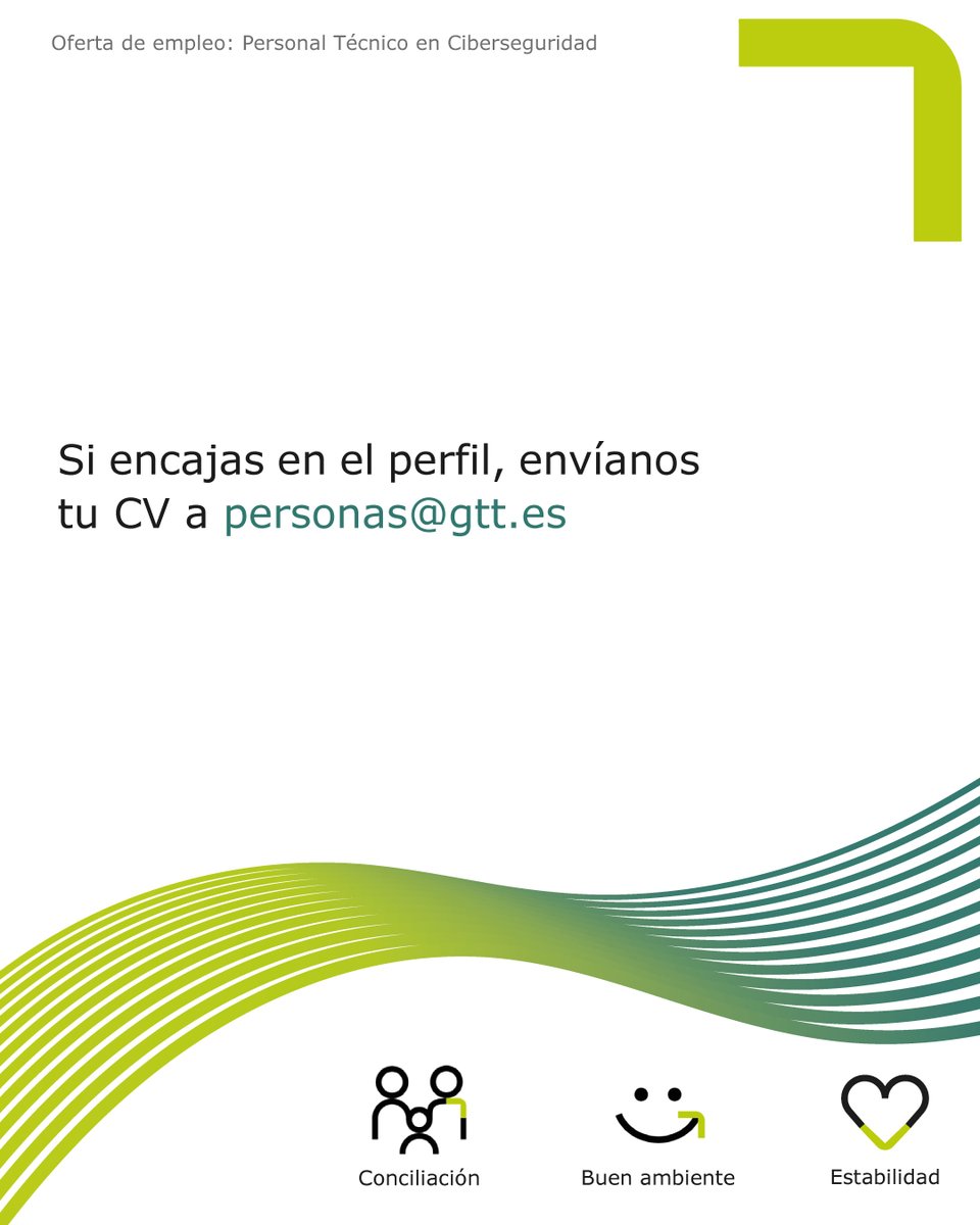 grupo_gtt's tweet image. ¿Te gustaría ser parte  de nuestro escudo contra las ciberamenazas? 🛡

📍 En #gtt estamos buscando personal técnico en #ciberseguridad. Si te consideras una persona metódica, con gran implicación, capacidad de trabajo en equipo, aprendizaje y adaptación, éste es tu sitio.