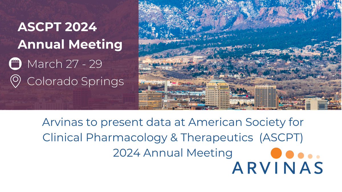 This week Arvinas is presenting data at the #ASCPT2024 Annual Meeting (@ASCPT_ClinPharm) in #ColoradoSprings. We look forward to connecting w/ other leaders in the industry and continuing our work to address unmet patient needs. Learn more about $ARVN: bit.ly/4amcgSX