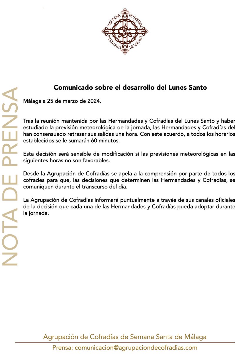 URGENTE LUNES SANTO EN MÁLAGA