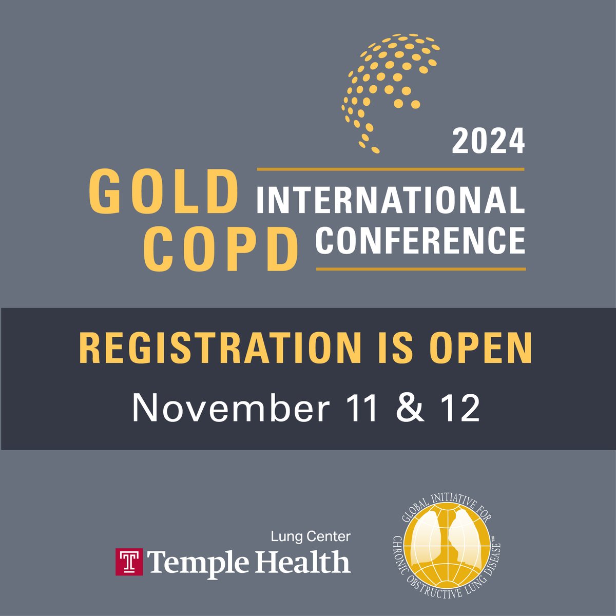 Registration is open for the 2024 GOLD International COPD Conference in Philadelphia! Last year’s conference sold out due to high demand - don’t wait to register to hear this year's most up to date guidance on the assessment, diagnosis and management of #COPD! Link below to