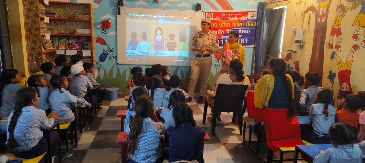 Amritsar Rural Police's Women Help Desk held awareness seminar at Sant Giani Gurbachan Singh Ji Khalsa Academy & Govt. Middle School Nagal Sohal, educating on good touch bad touch, helplines 112, 1098, & the POCSO Act. Empowering our community! #ChildSafety #SaanjhShakti