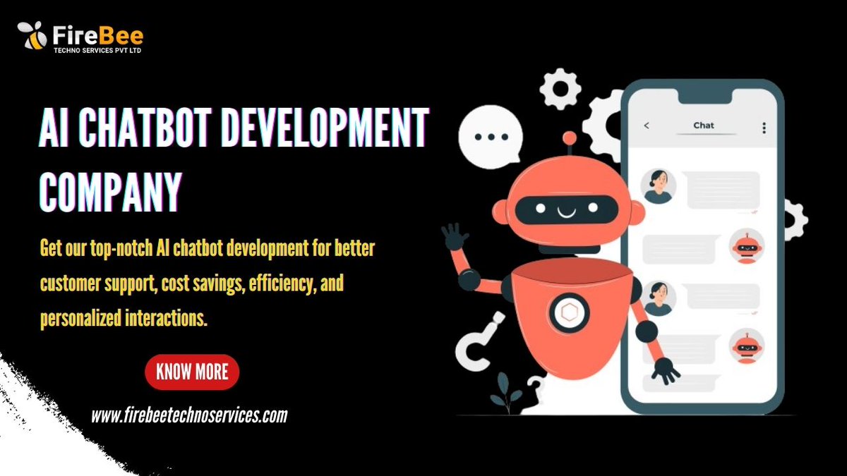 firebeetech's tweet image. Take advantage of our premium AI chatbot development services, designed to provide businesses with unparalleled benefits.
To Know More&amp;gt;&amp;gt; firebeetechnoservices.com/ai-chatbot-dev…

#AIChatbotDevelopment #ChatbotProgramming #ArtificialIntelligenceDevelopment #ChatbotTech #AIInnovation