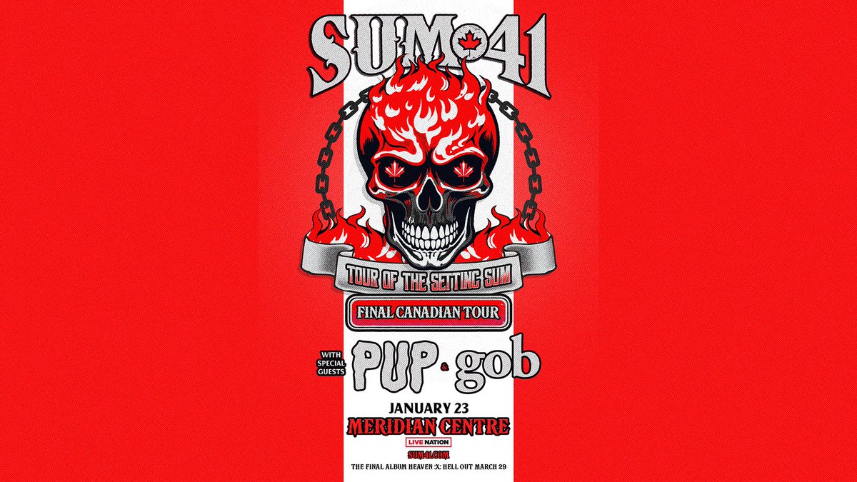 MARK YOUR CALENDARS! On Jan 23, 2025 @Sum41 return to rock out Niagara one last time 🔥! The Tour of the Setting Sum celebrates the group’s final album, and we want to see you in the crowd🤘! 🎟️ Tickets go on-sale Thursday March 28 🎟️ !