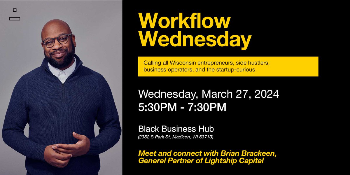 We want to see YOU in #Madison, WI! 🫱🏽‍🫲🏾 Lightship GP, @BrianBrackeen will be joining us this week for our very own #WorkflowWednesday event! ⚡️ Don't miss this chance to connect with our team and engage in discussion with Madison's vibrant #tech community! 🙌🏾 RSVP 👉🏾