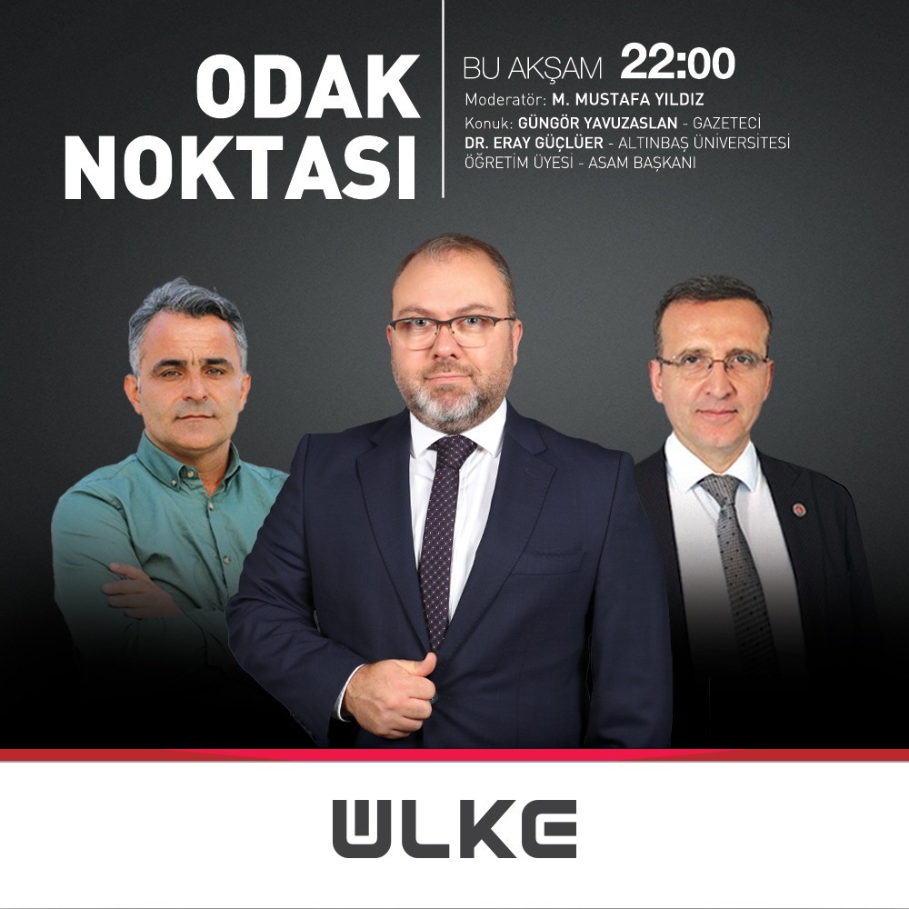 M.Mustafa Yıldız'ın sunduğu 'Odak Noktası' programına Gazeteci Güngör Yavuzaslan ve Altınbaş Üniversitesi Öğretim Üyesi-ASAM Başkanı Dr. Eray Güçlüer konuk oluyor. 'Odak Noktası' bu akşam saat 22.00'de Ülke TV'de @mustafayildiztv @DrErayGUCLUER @gyavuzaslan74