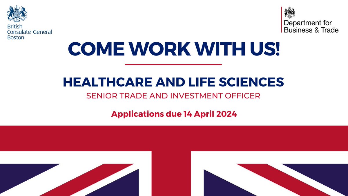 UKinBoston's tweet photo. 📢 #jobalert 📢
We're #hiring in our Healthcare and Life Sciences team! https://t.co/wPK1fLHr36 https://t.co/FZ1VCrjj7q