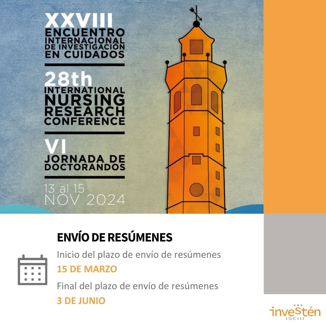 Abierto el plazo para el envío de resúmenes al XXVIII Encuentro Internacional de Investigación en Cuidados. Participa en el evento científico nacional de mayor importancia de enfermería, del 13 al 15 de noviembre en Castellón. 👉bit.ly/4av7ZN1 👉bit.ly/4cuKbuy