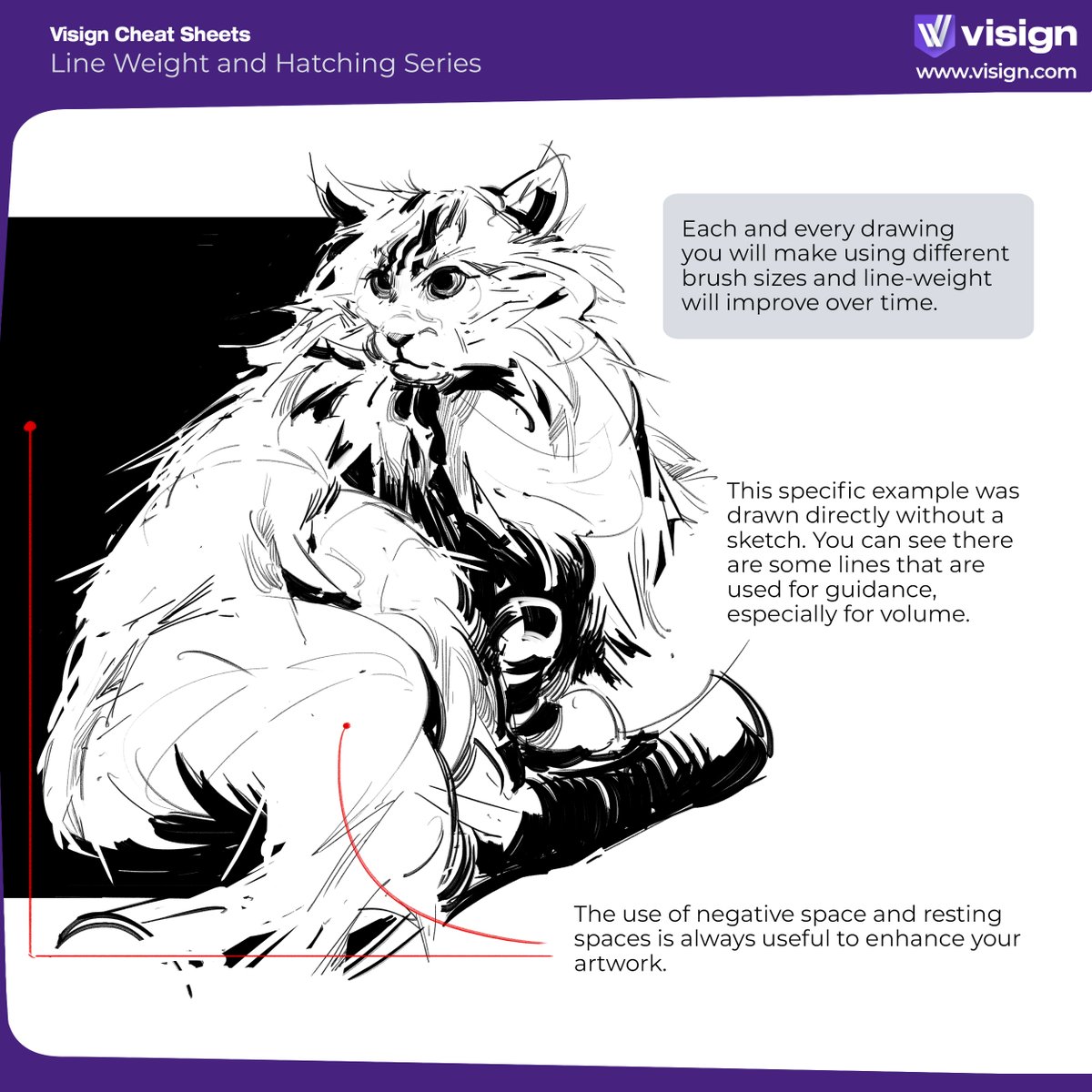 Tip of the day: use line weight and hatching to suggest light and shadow areas in your artwork. Don't forget to use areas of rest to enhance the focus on your areas of detail!