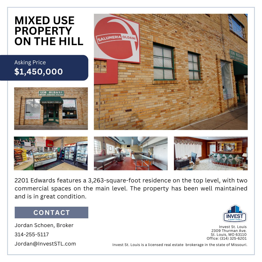 Invest_St_Louis's tweet image. 🌟🏢 Rare opportunity to purchase a mixed-use property located in The Hill neighborhood in St. Louis. Reach out to the listing broker for additional property information!

#MixedUseProperty #InvestmentProperty #StLouisInvesting #RealEstateInvestment #InvestmentOpportunity