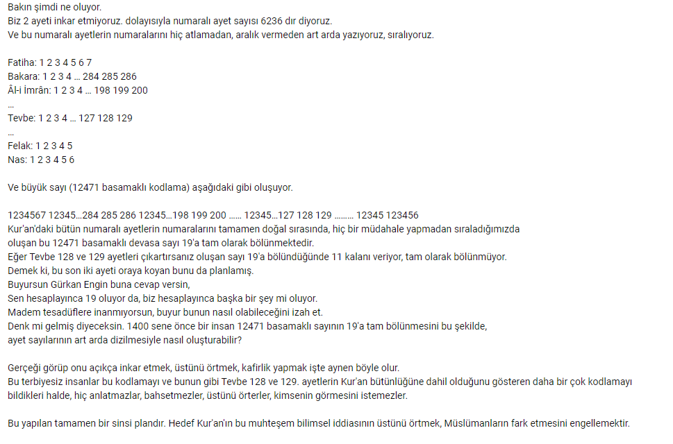 kurdoglu_77's tweet photo. @GurkanEngin_ Cevap ver GÜRKAN ENGİN.
Madem tesadüflere inanmıyorsun,
Tevbe 128 ve 129. ayetler ile ilgili bu 19 örüntüleri nasıl ortaya çıkıyor.
Bu kodlamalar denk mi gelmiş diyeceğiz.
Yoksa biz mi uyduruyoruz?
CEVAP VER.

https://t.co/7CeBJ4WjDV https://t.co/kgTuHJ2XNZ