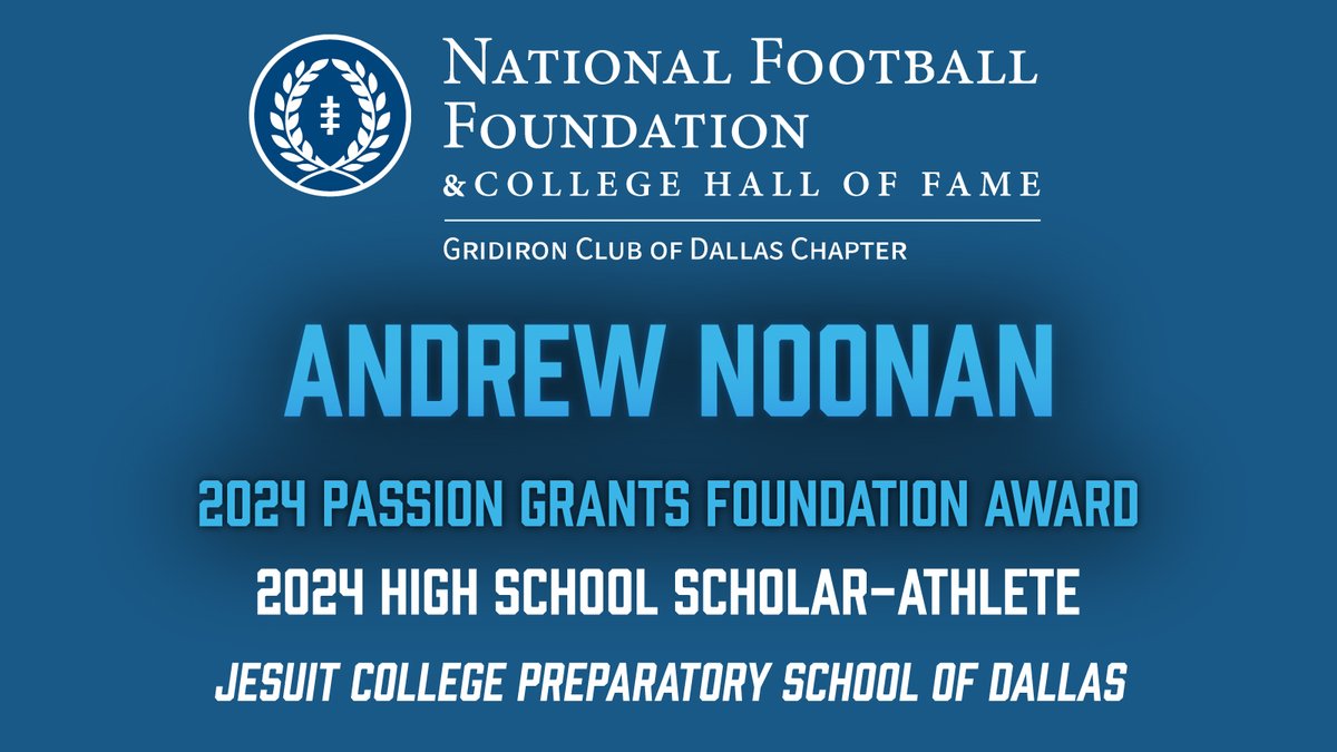 Congratulations to Andrew Noonan on his recognition as a 2024 High School Scholar-Athlete and winning the inaugural Passion Grants Foundation Award! @CoachBHickman @jesuitdallas @jesuitathletics @jesuitdallasfb