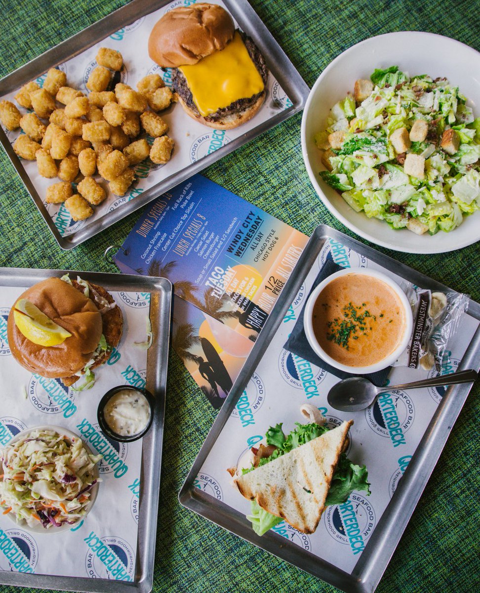 Quarterdeck $8 lunch specials: where the price is low, but the satisfaction is sky-high 🥗 🍔🍴🤤 

Monday-Friday, 11AM-4PM
Caesar Salad
Salmon Burger
Cheeseburger
Soup or small salad with half sandwich 

#mondaymunch #lunchhour #lunchtimecraving #mealdealmonday