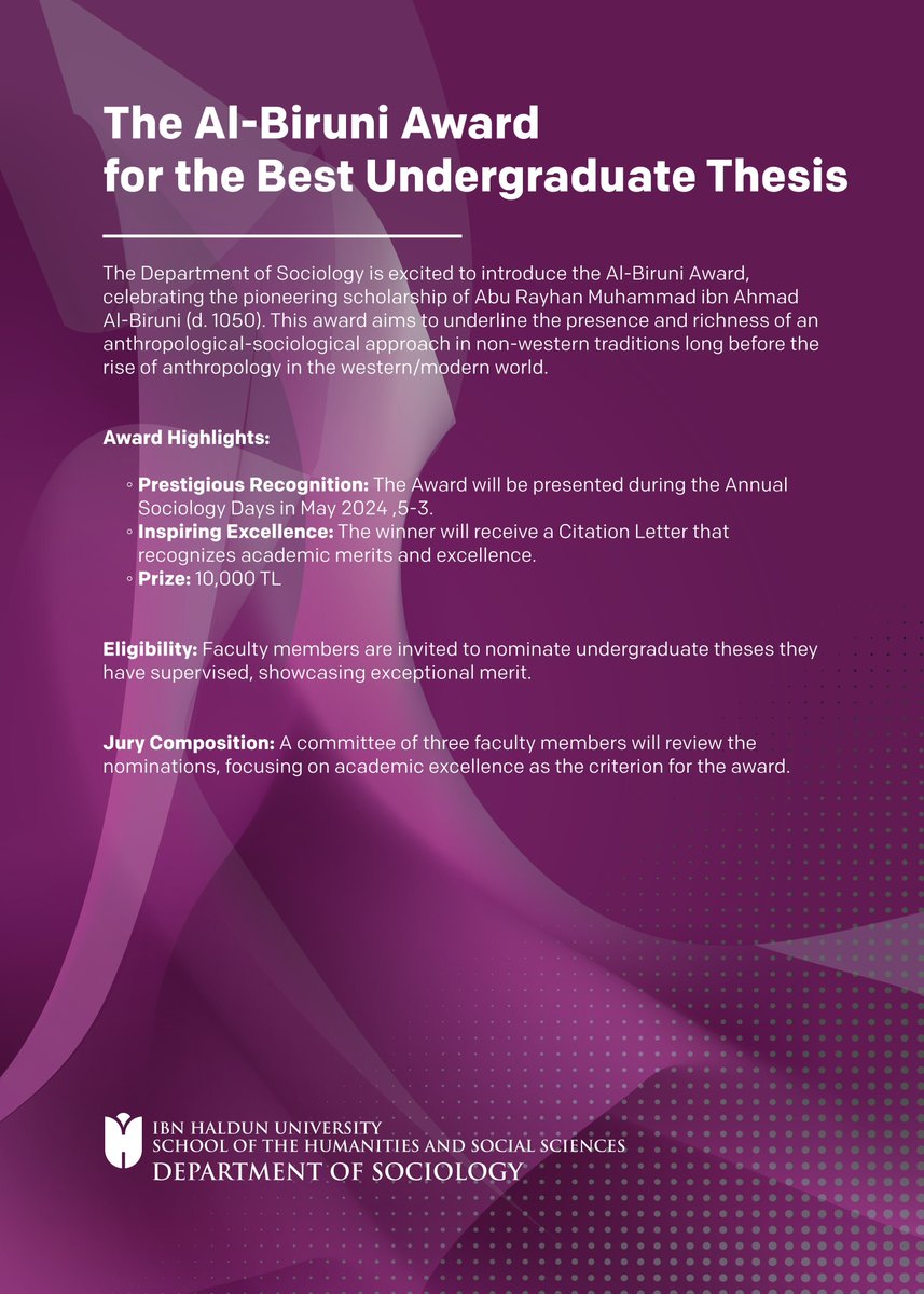 Our department's path to institute, nurture and promote a form of #Anthropology that aims to voice an alternative vision of the discipline, which includes #Sociology . 1. Talal Asad Award for the Best Graduate Thesis! 2. Al-Biruni Award for the Best Undergraduate Thesis