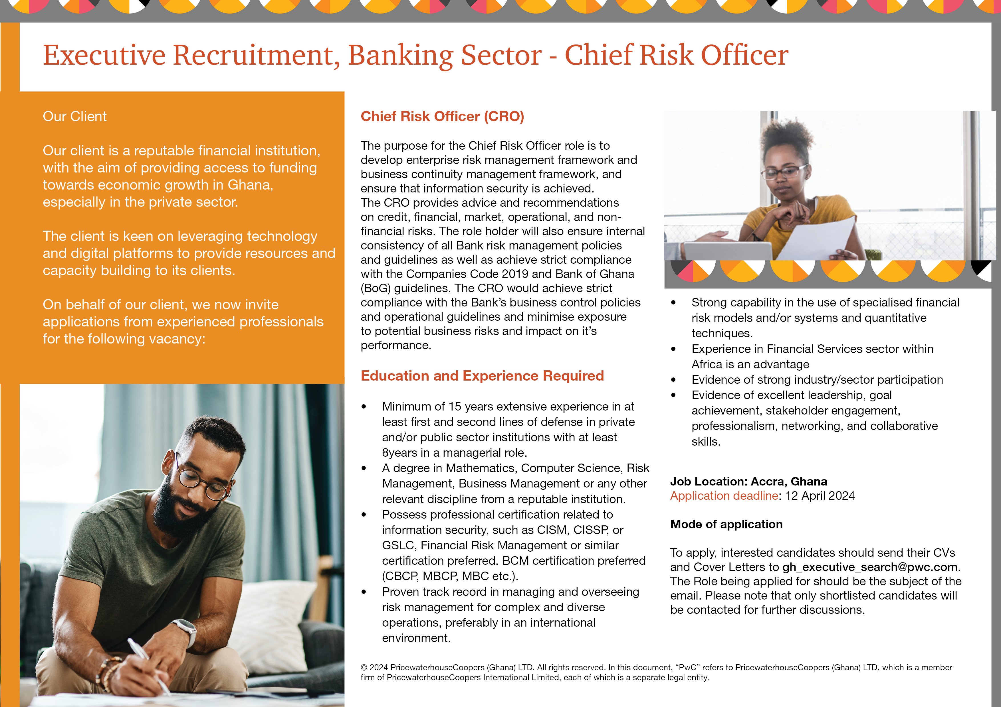 PwC Ghana on X: &ldquo;Executive Recruitment, Banking Sector - Chief 