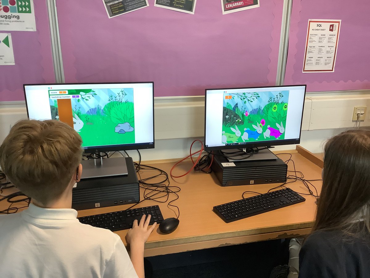 DennyComputing's tweet image. Testing out each other’s Easter themed #scratchgames - our S1’s are currently competing to come up with the best themed scratch game to win an Easter treat 🐣 #programmingskills